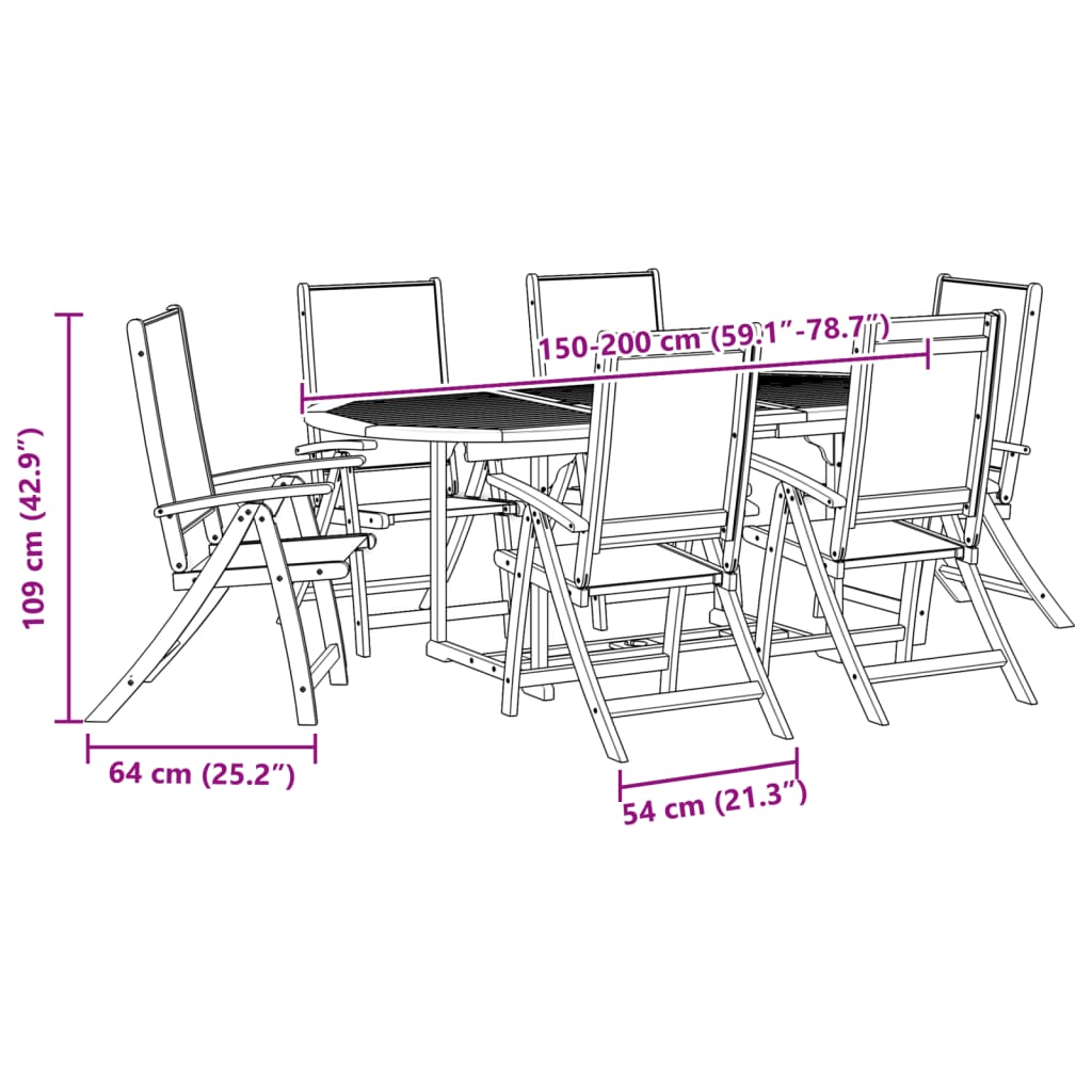 Set Pranzo da Giardino 7pz Legno Massello di Acacia e Textilene | homemem39