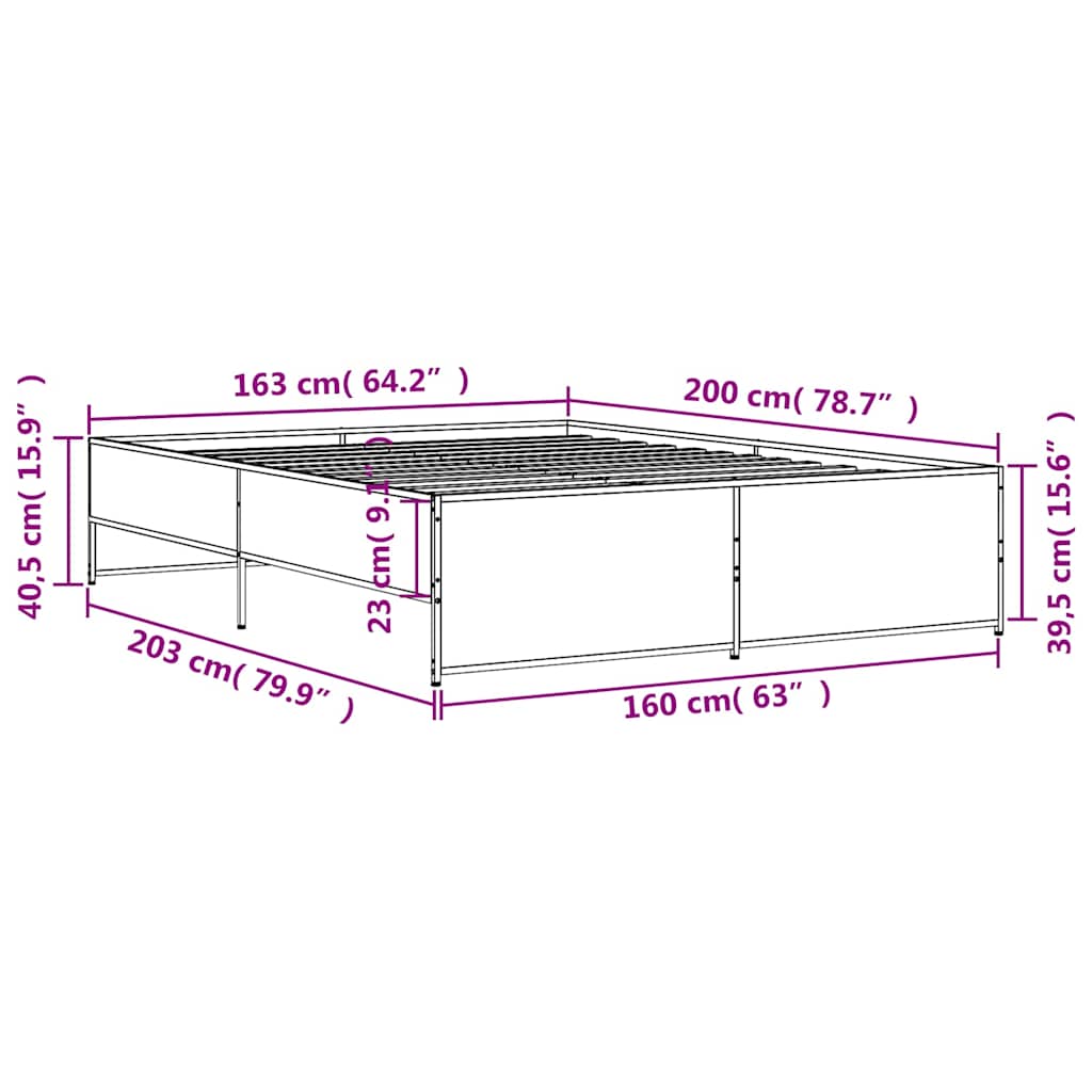 Giroletto Grigio Sonoma 160x200 cm in Legno Multistrato Metallo | homemem39