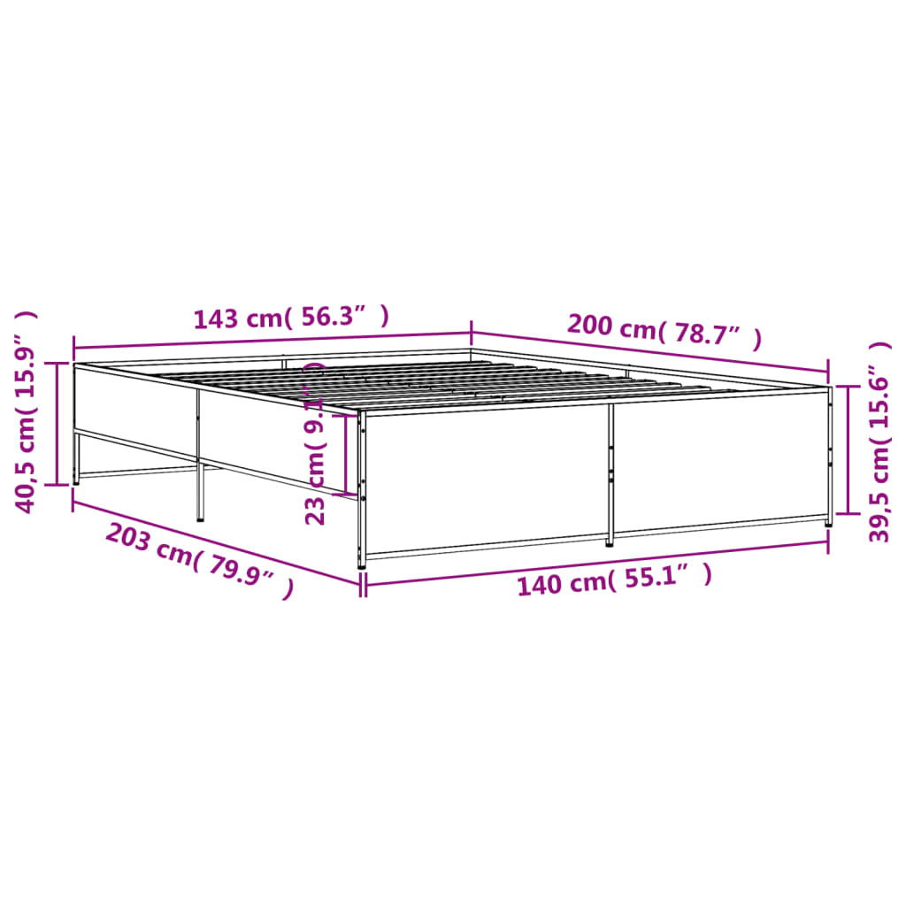 Giroletto Grigio Sonoma 140x200 cm in Legno Multistrato Metallo | homemem39