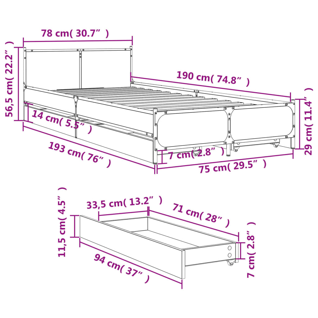 Giroletto Cassetti Rovere Sonoma 75x190 cm Legno Multistrato | homemem39