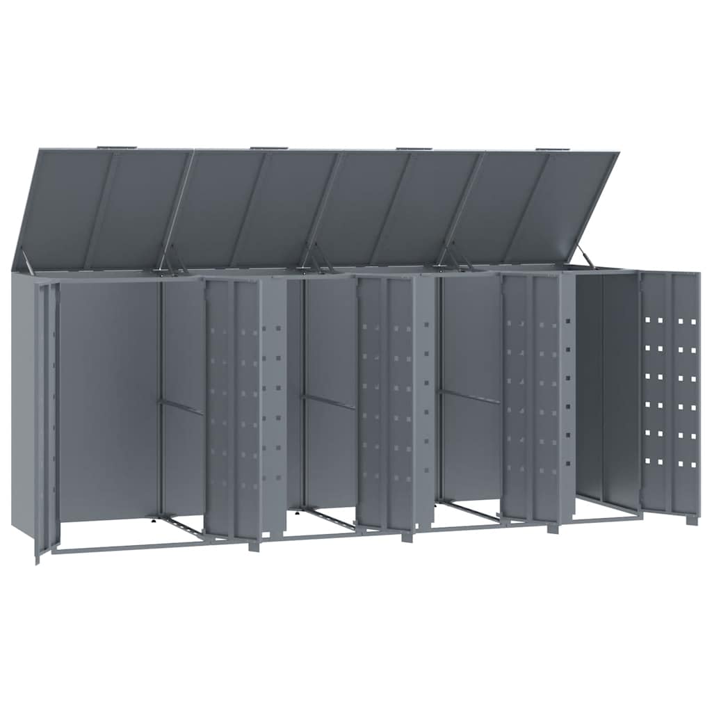 Copribidone con Ruote per 4 Bidoni Grigio 276x79x117cm Acciaio | homemem39