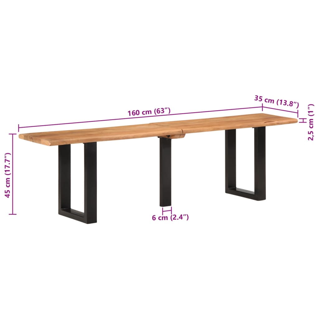 Panca 160 cm in Legno Massello di Acacia e Acciaio