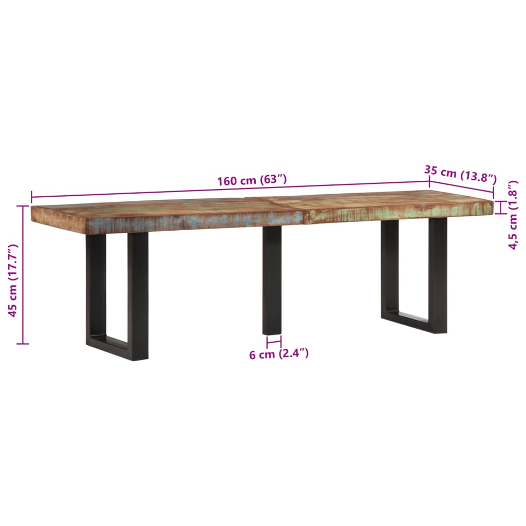 Panca 160 cm in Legno Massello di Recupero e Acciaio