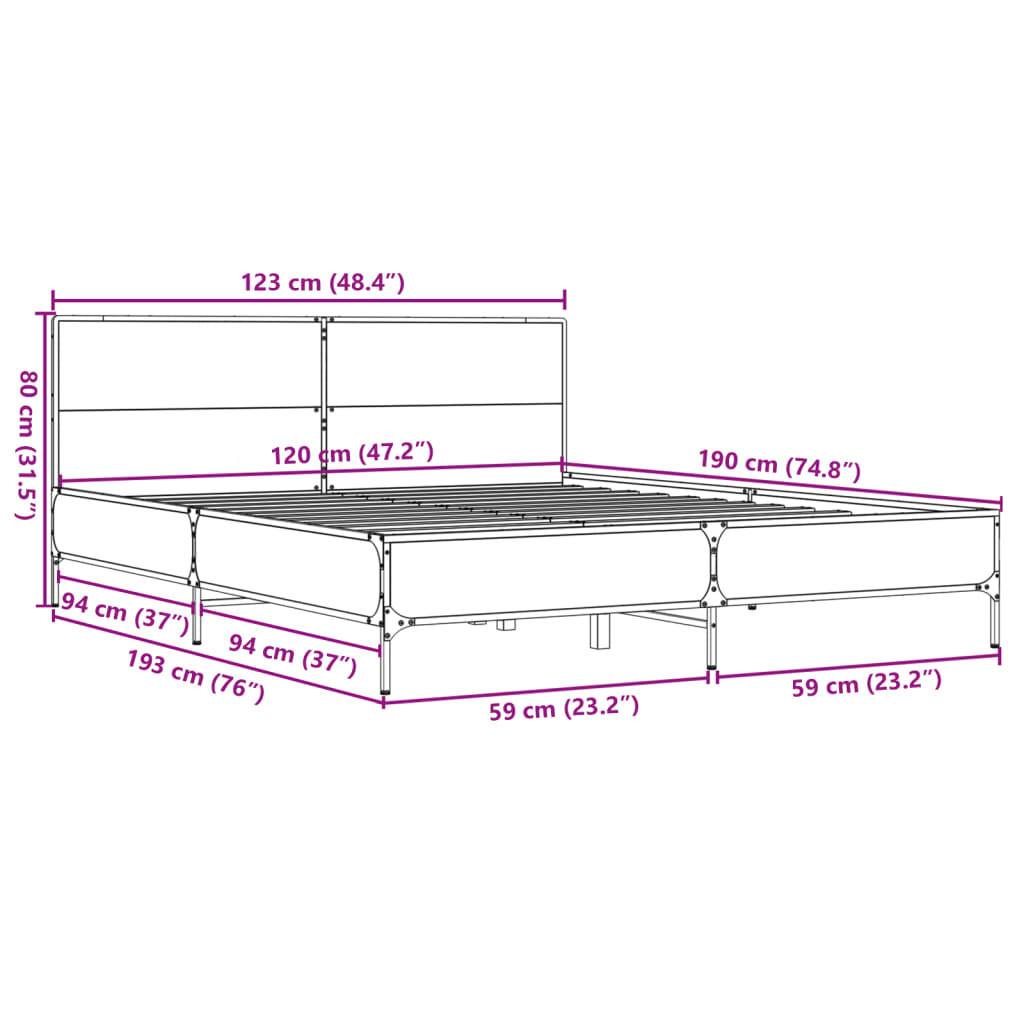Giroletto Grigio Sonoma 120x190 cm in Legno Multistrato Metallo | homemem39