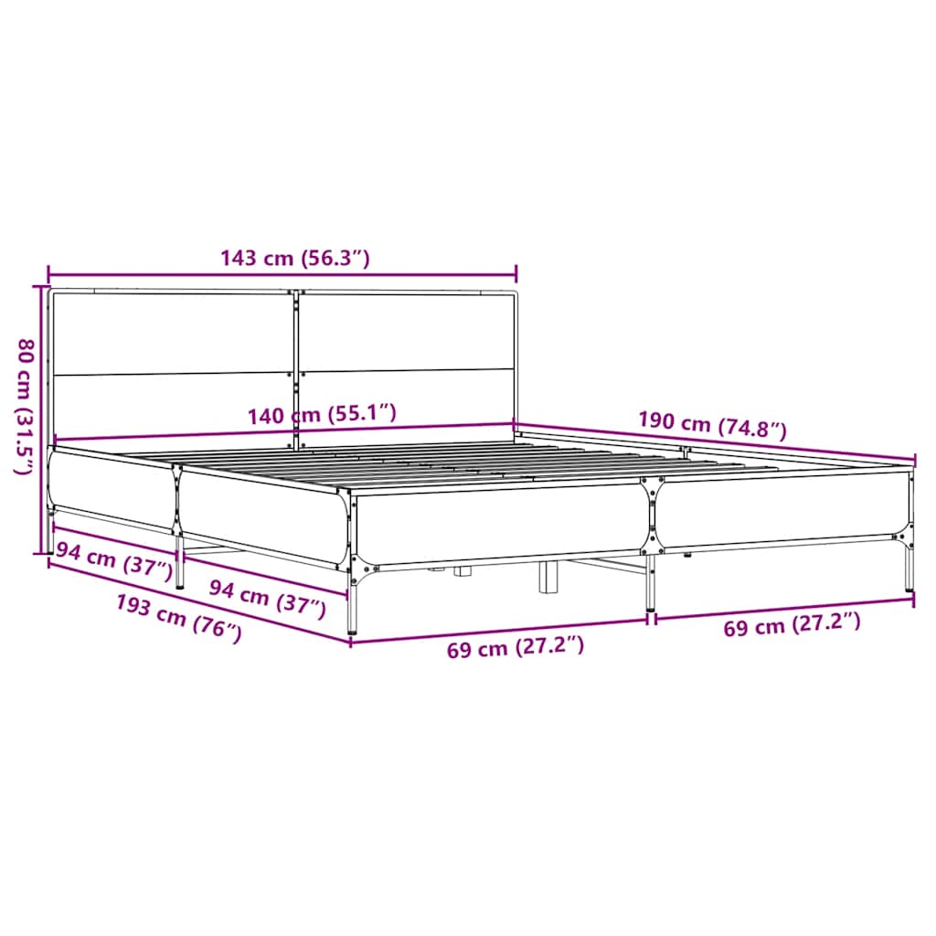 Giroletto Grigio Sonoma 140x190 cm in Legno Multistrato Metallo | homemem39