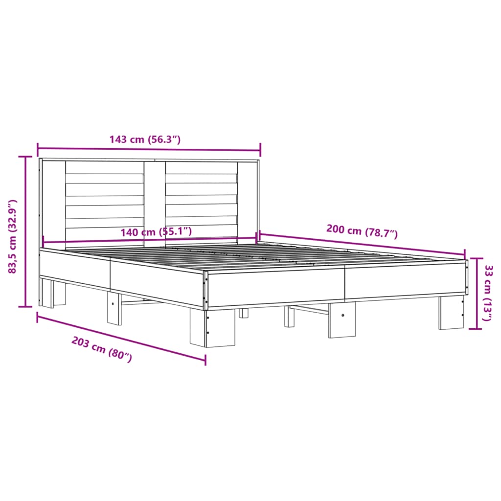Giroletto Grigio Sonoma 140x200 cm in Legno Multistrato Metallo | homemem39