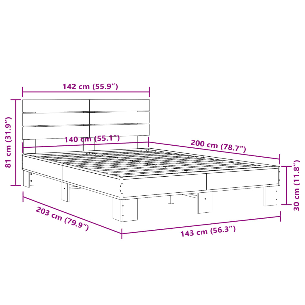 Giroletto Grigio Sonoma 140x200 cm in Legno Multistrato Metallo | homemem39