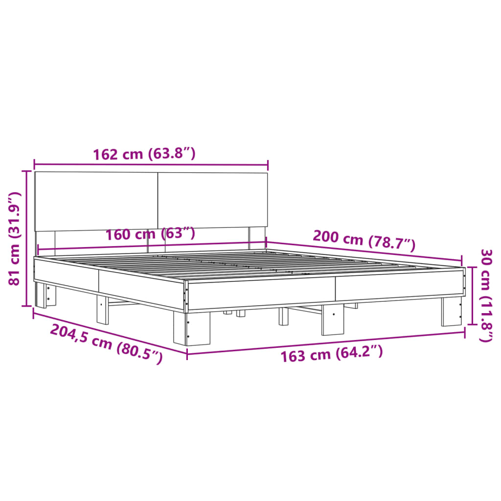 Giroletto Rovere Sonoma 160x200 cm in Legno Multistrato Metallo | homemem39