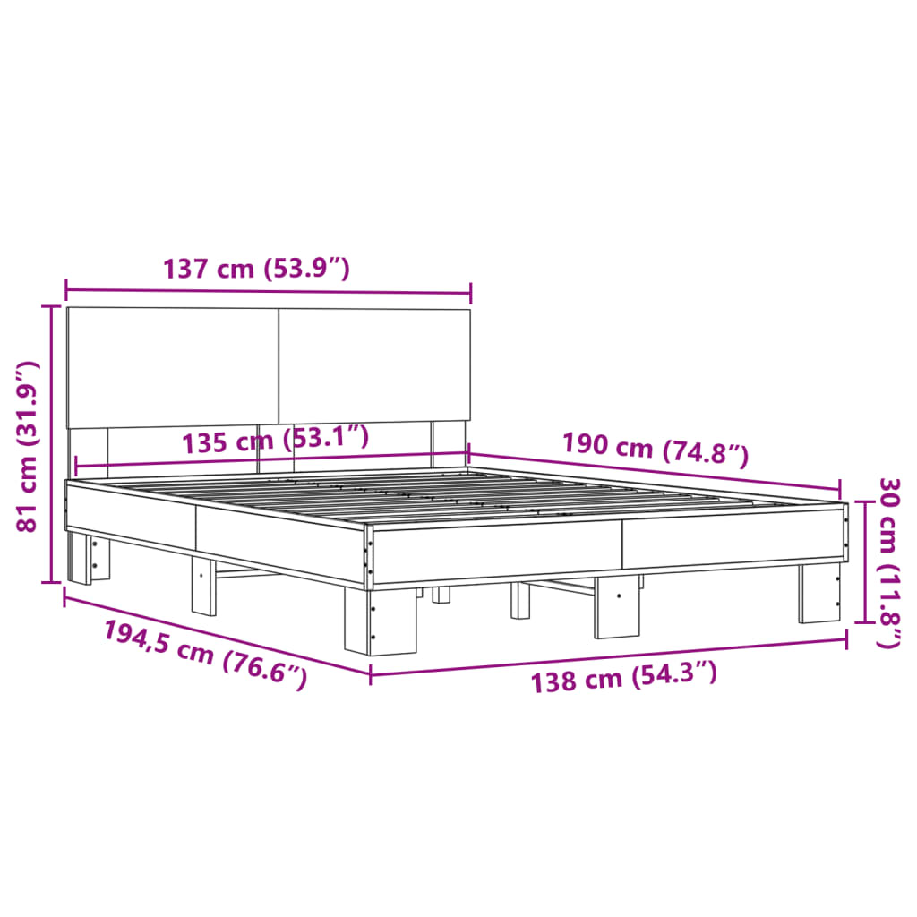 Giroletto Grigio Sonoma 135x190 cm in Legno Multistrato Metallo | homemem39