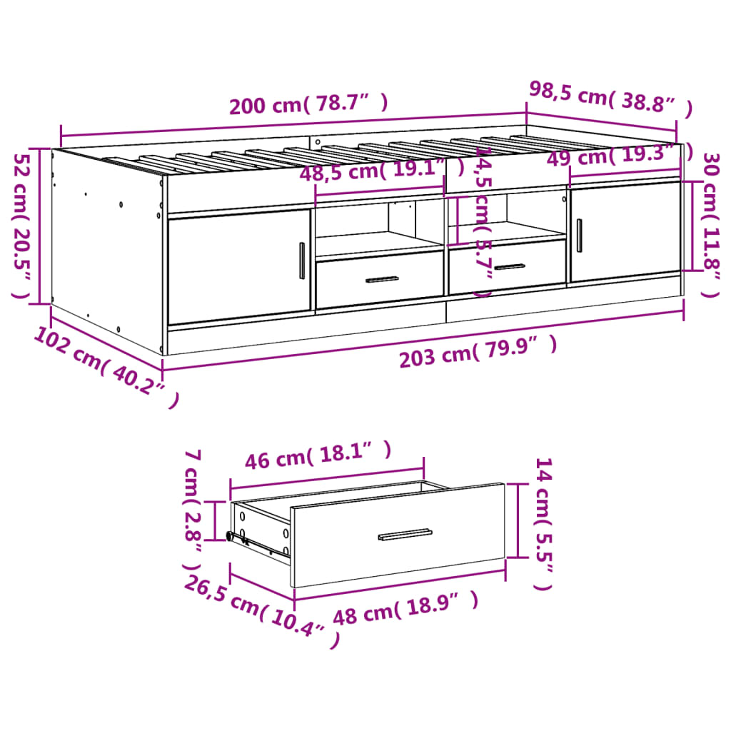 Divano Letto con Cassetti senza Materasso 100x200 cm | homemem39