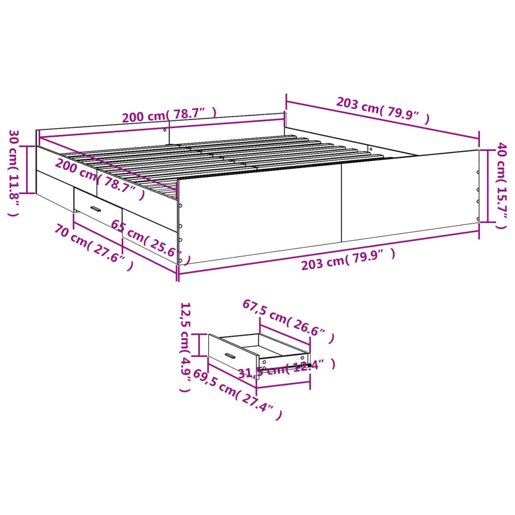 Giroletto con Cassetti Rovere Fumo 200x200 cm Legno Multistrato | homemem39