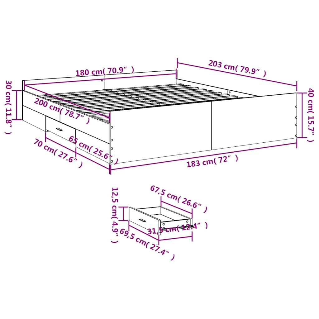 Giroletto Cassetti Grigio Sonoma 180x200 cm Legno Multistrato | homemem39