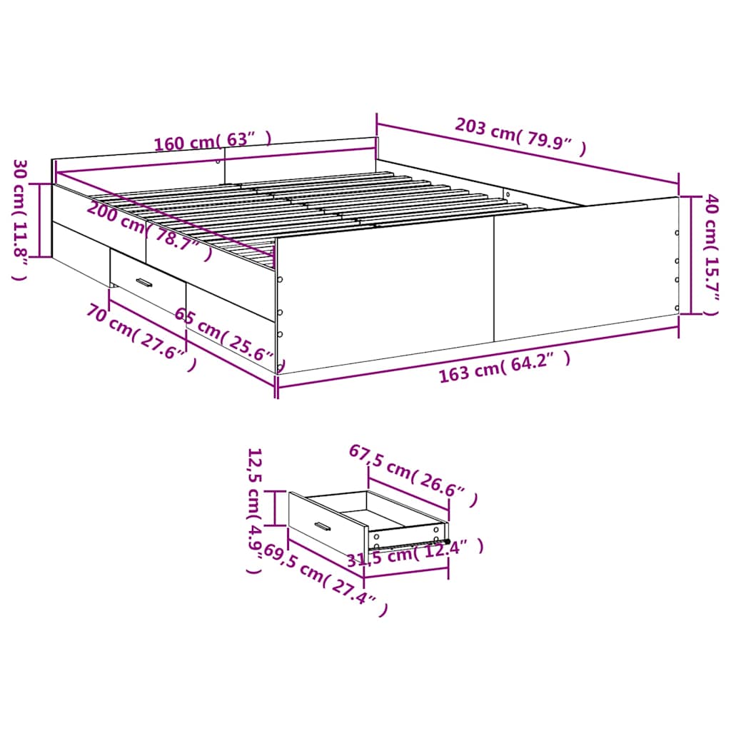 Giroletto con Cassetti Bianco 160x200 cm in Legno Multistrato | homemem39