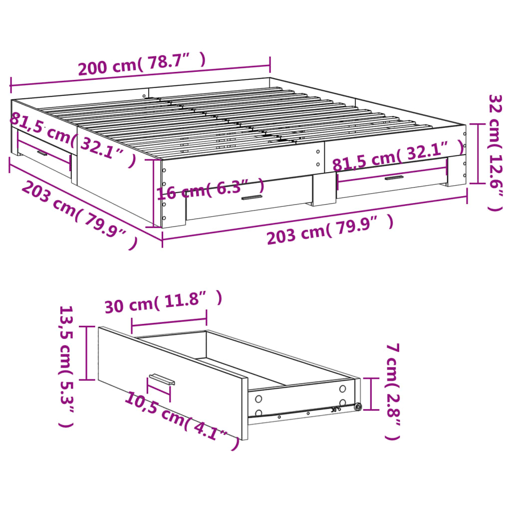 Giroletto Cassetti Grigio Cemento 200x200 cm Legno Multistrato | homemem39