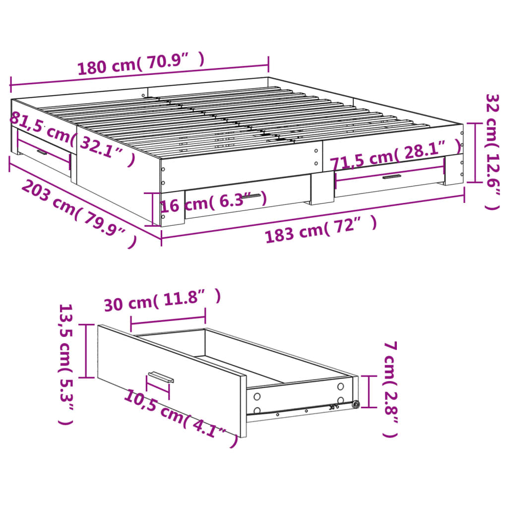 Giroletto con Cassetti Rovere Fumo 180x200 cm Legno Multistrato | homemem39