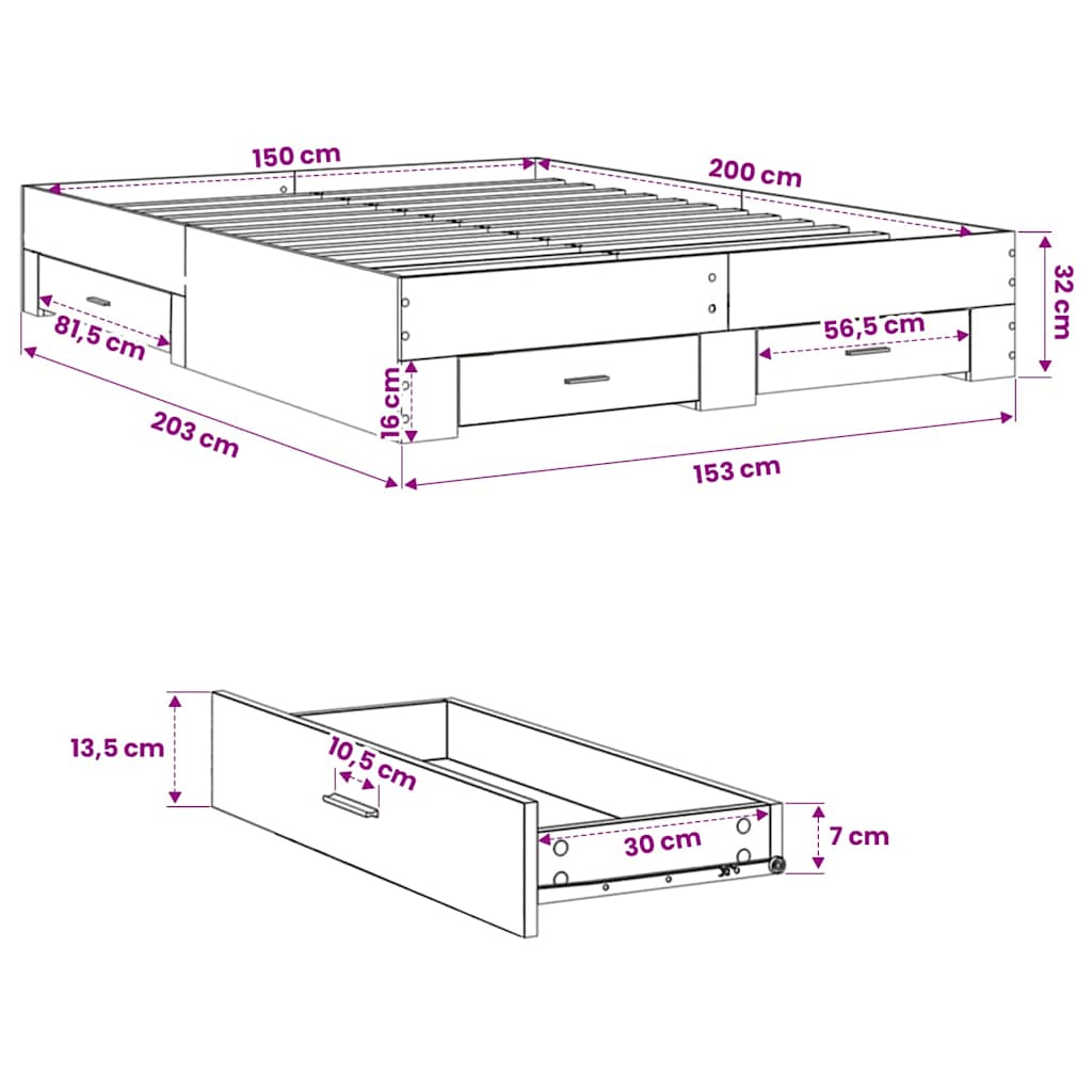Giroletto Cassetti Rovere Sonoma 150x200 cm Legno Multistrato | homemem39