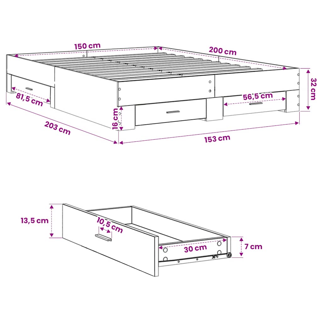 Giroletto Cassetti Grigio Cemento 150x200 cm Legno Multistrato | homemem39