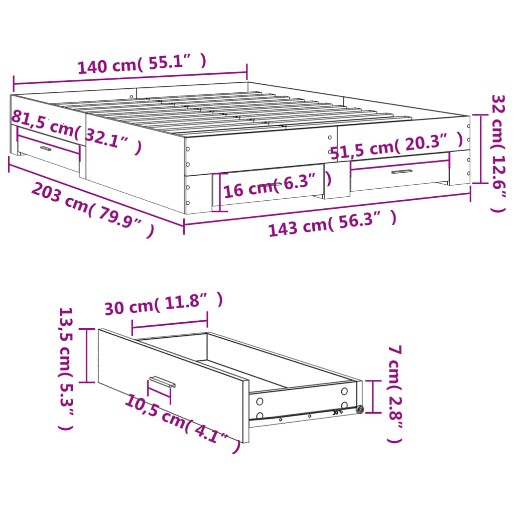 Giroletto con Cassetti Bianco 140x200 cm in Legno Multistrato | homemem39
