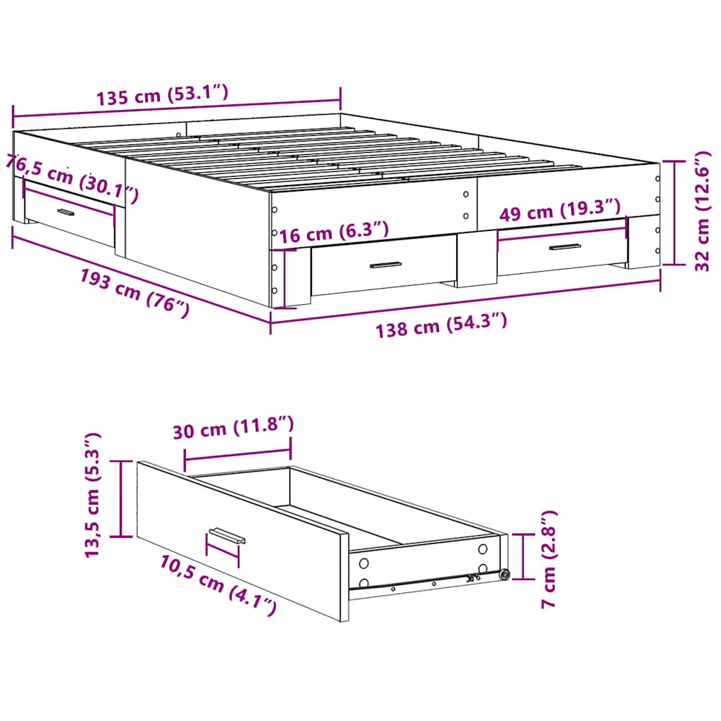 Giroletto Cassetti Rovere Sonoma 135x190 cm Legno Multistrato | homemem39