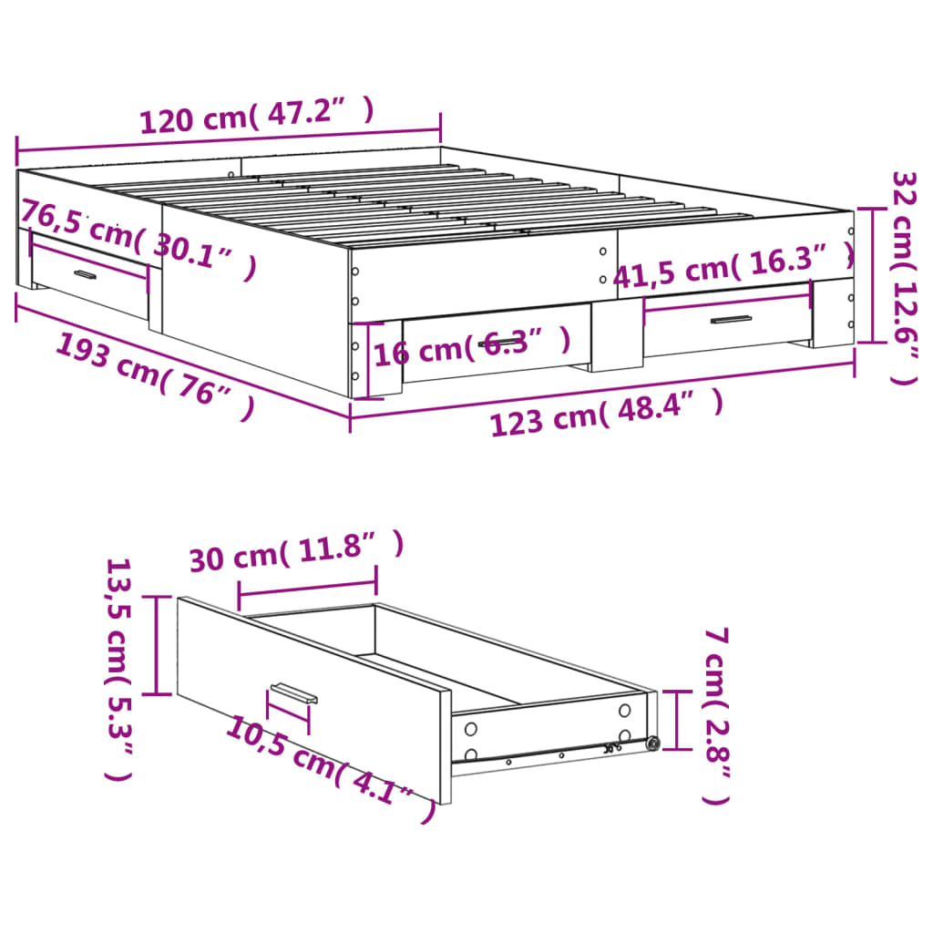 Giroletto Cassetti Grigio Sonoma 120x190 cm Legno Multistrato | homemem39