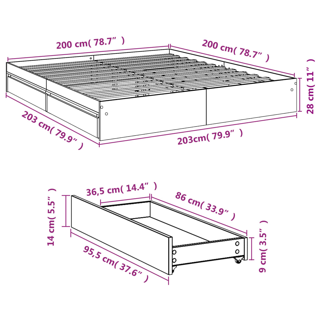 Giroletto Cassetti Grigio Sonoma 200x200 cm Legno Multistrato | homemem39