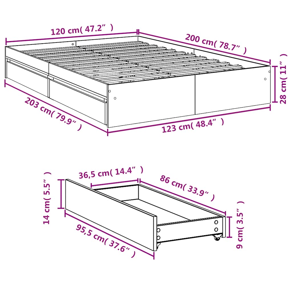 Giroletto con Cassetti Bianco 120x200 cm in Legno Multistrato | homemem39
