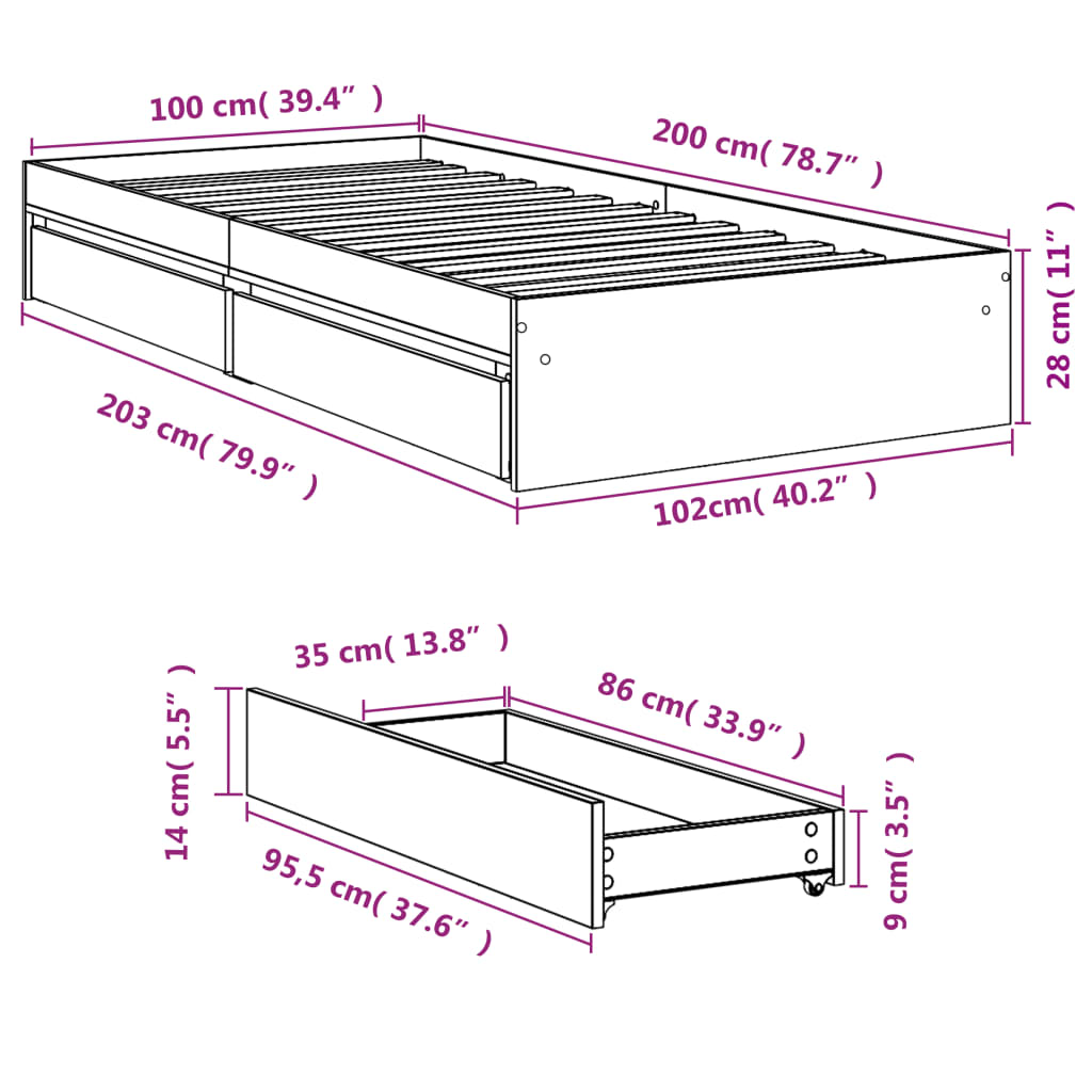 Giroletto Cassetti Grigio Cemento 100x200 cm Legno Multistrato | homemem39