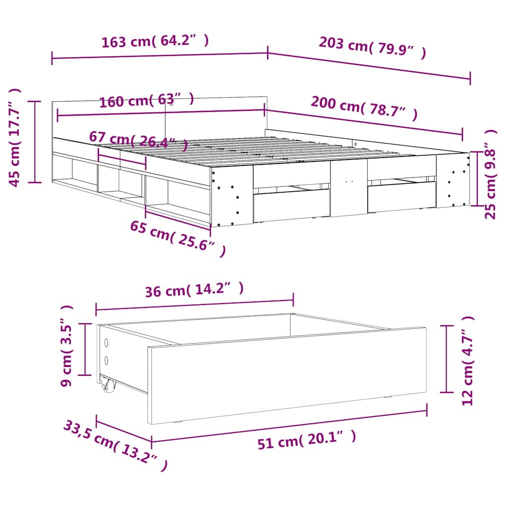 Giroletto Cassetti Grigio Cemento 160x200 cm Legno Multistrato | homemem39