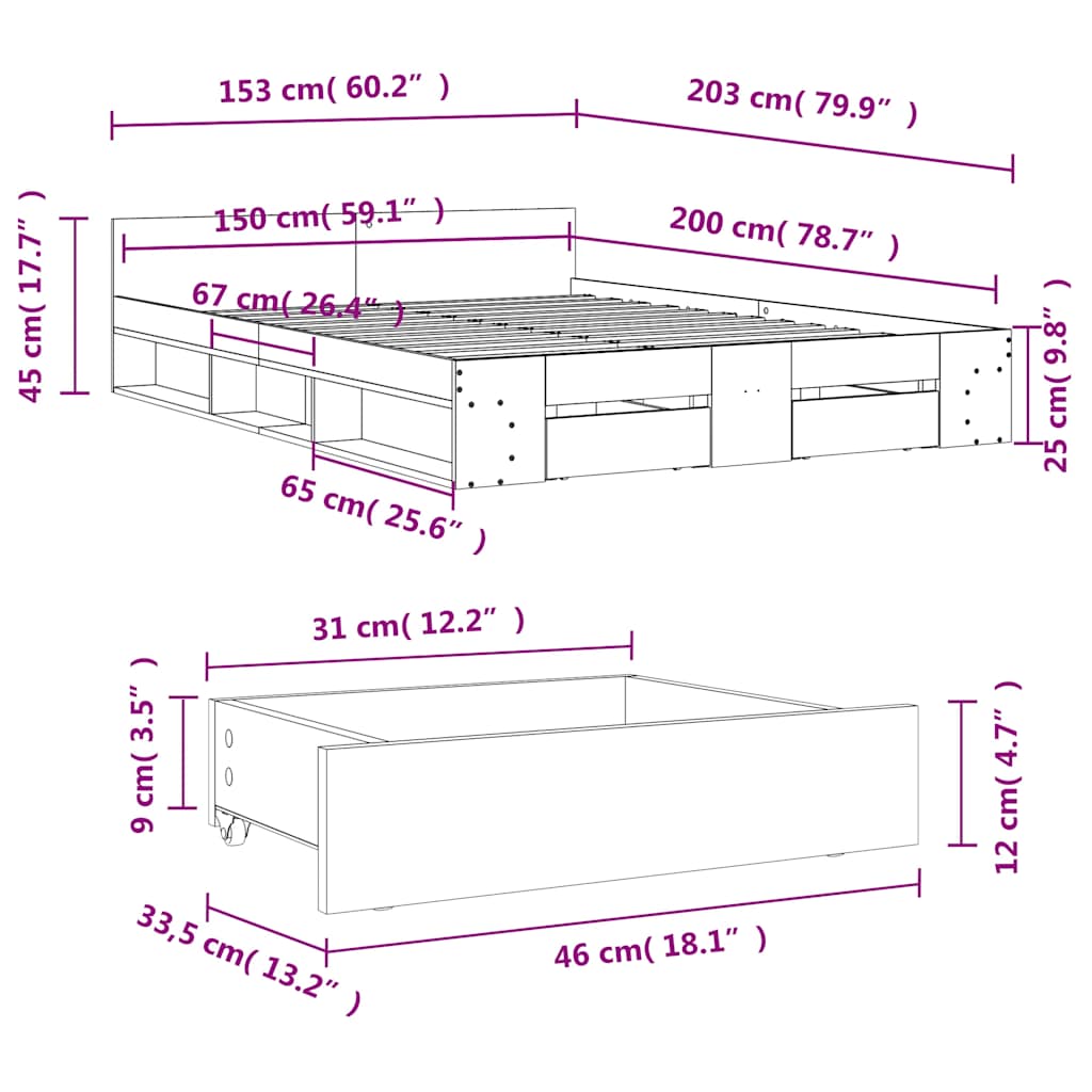Giroletto Cassetti Grigio Sonoma 150x200 cm Legno Multistrato | homemem39