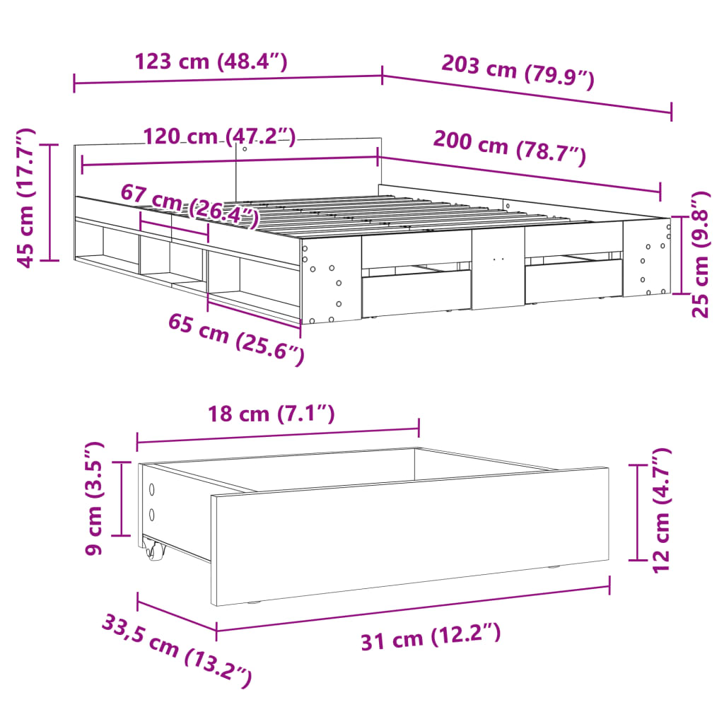 Giroletto con Cassetti Rovere Fumo 120x200 cm Legno Multistrato | homemem39
