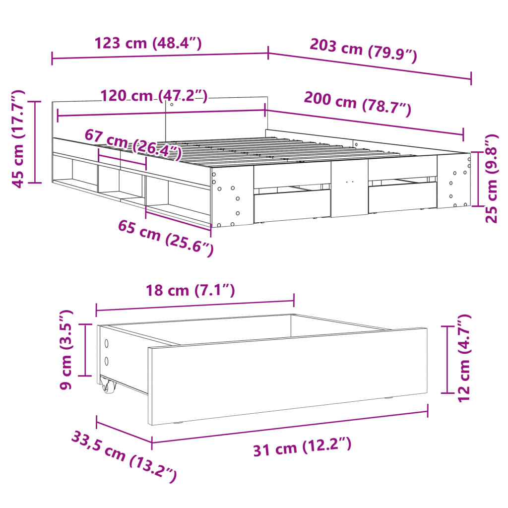 Giroletto Cassetti Grigio Sonoma 120x200 cm Legno Multistrato | homemem39