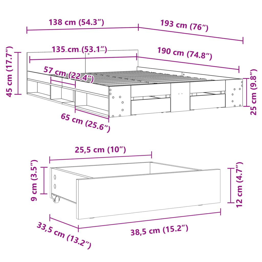 Giroletto con Cassetti Bianco 135x190 cm in Legno Multistrato | homemem39