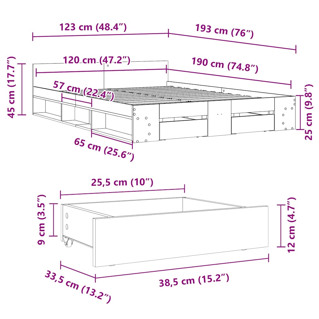 Giroletto con Cassetti Bianco 120x190 cm in Legno Multistrato | homemem39