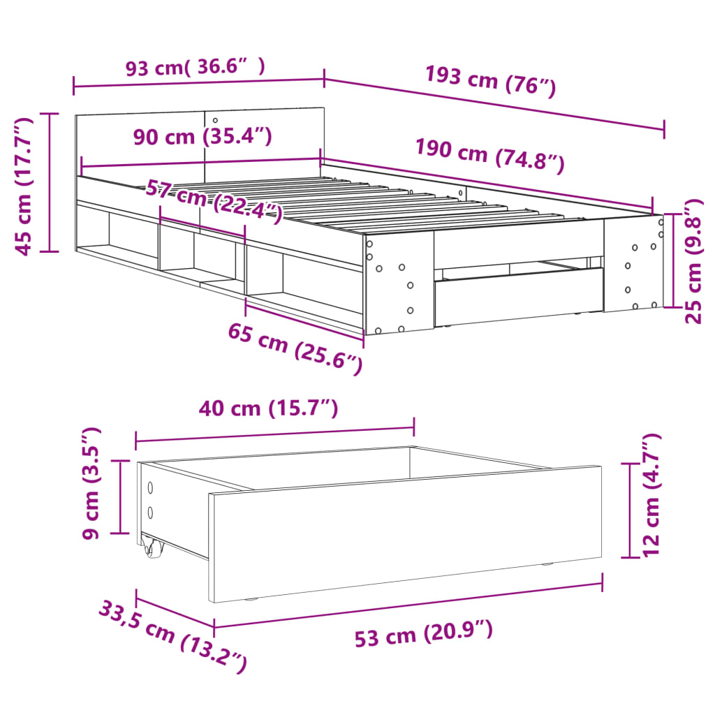 Giroletto con Cassetto Bianco 90x190 cm in Legno Multistrato | homemem39