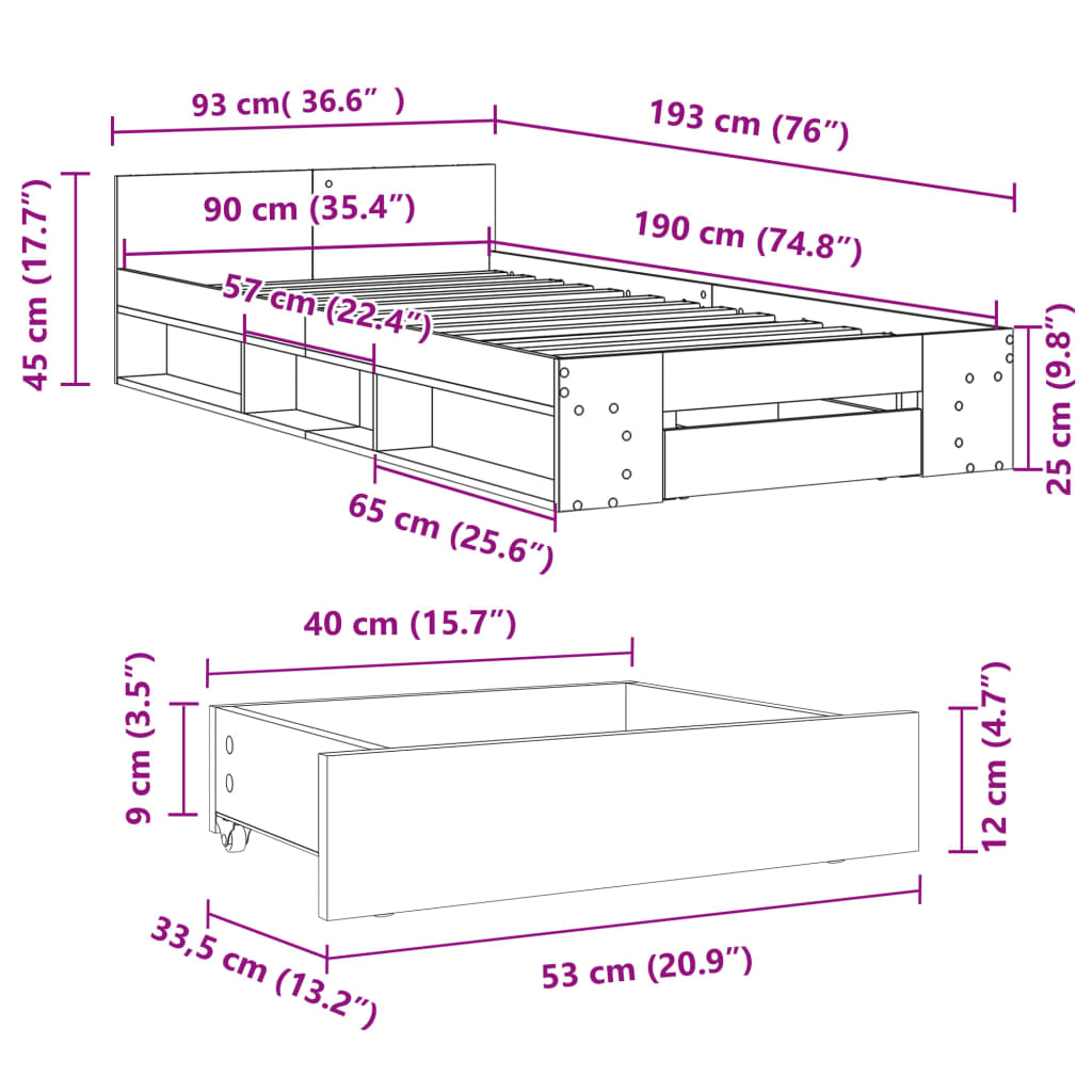 Giroletto Cassetto Grigio Cemento 90x190 cm Legno Multistrato | homemem39