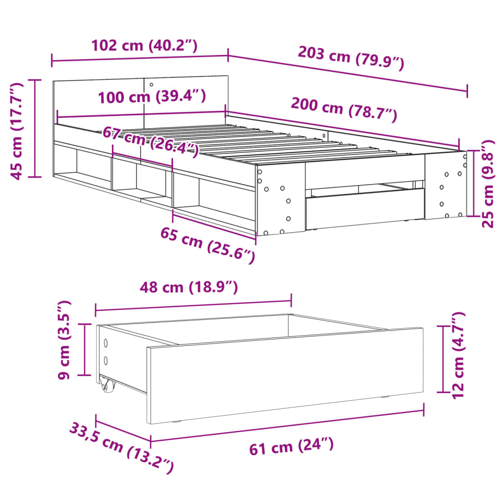 Giroletto Cassetto Grigio Cemento 100x200 cm Legno Multistrato | homemem39