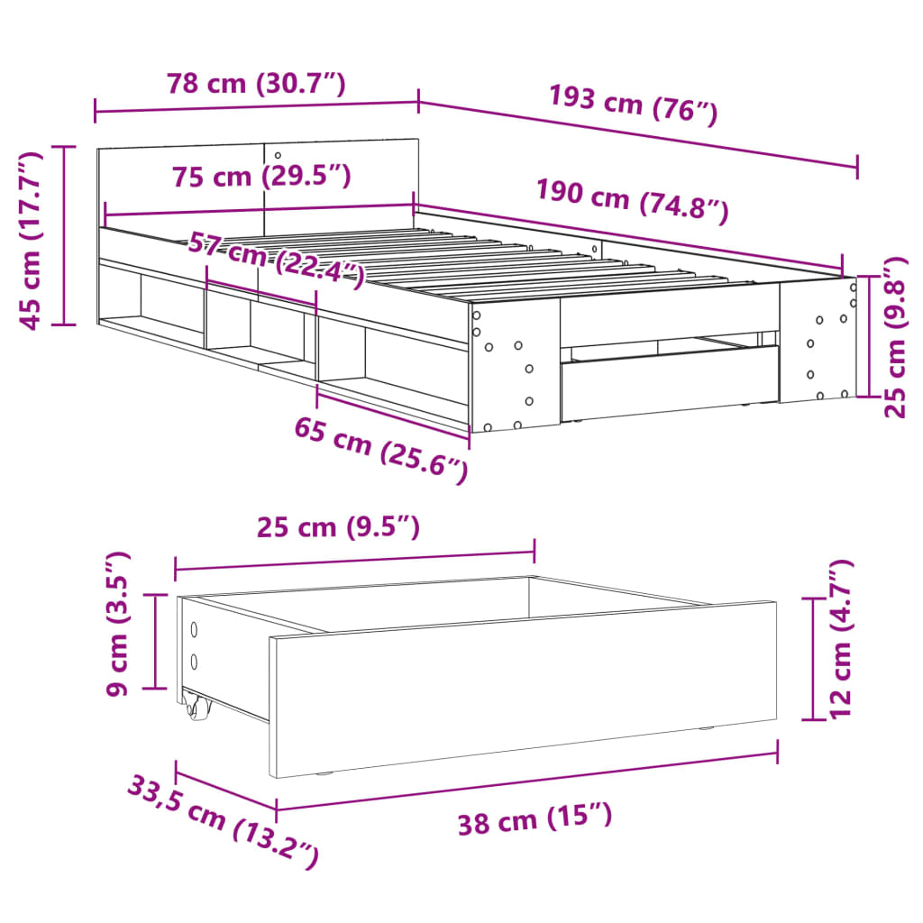 Giroletto Cassetto Rovere Marrone 75x190 cm Legno Multistrato | homemem39
