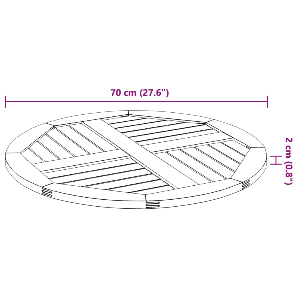 Piano per Tavolo Ø70x2 cm Rotondo in Legno Massello di Acacia