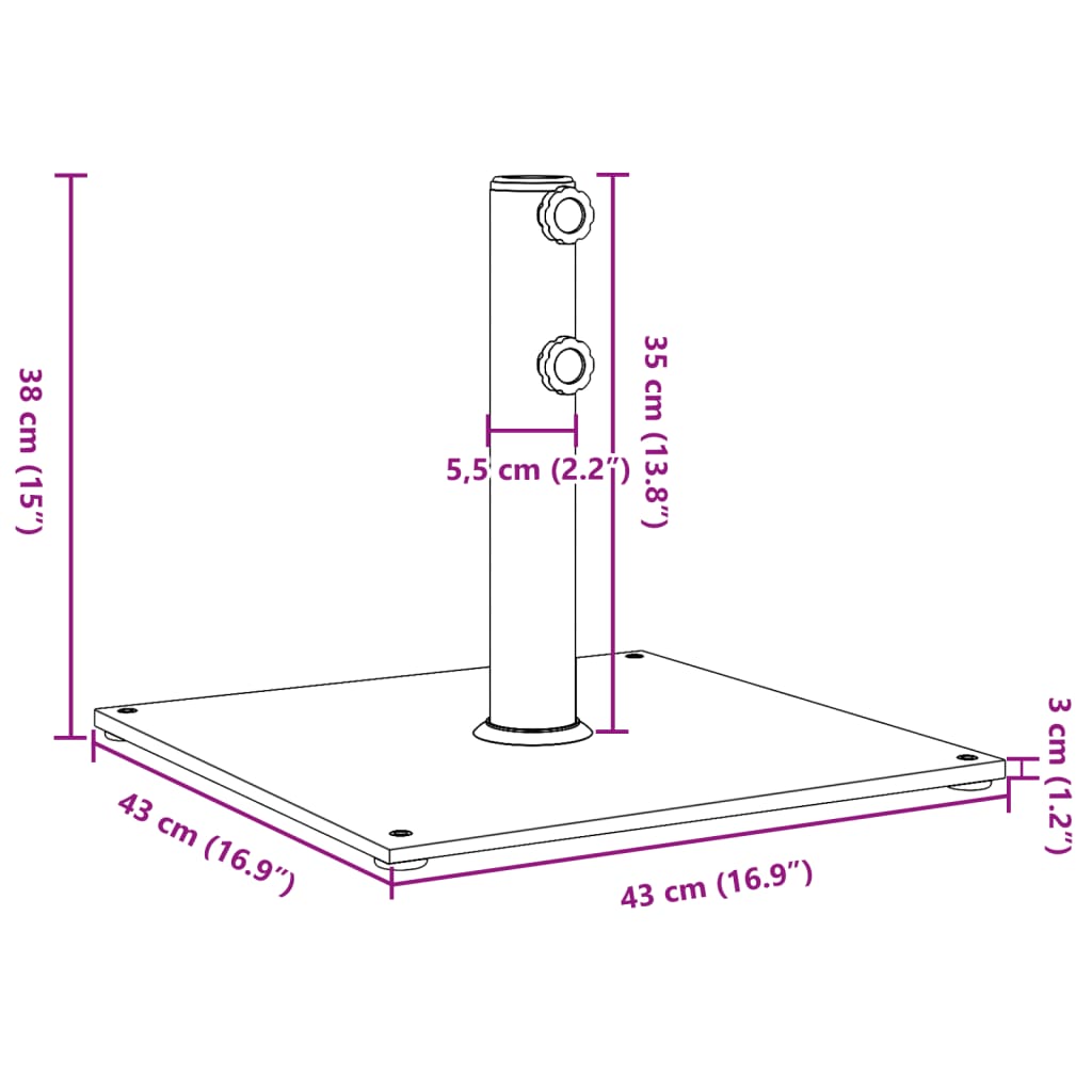 Base per Ombrellone per Pali Ø32/38/48 mm 17 kg Quadrata | homemem39