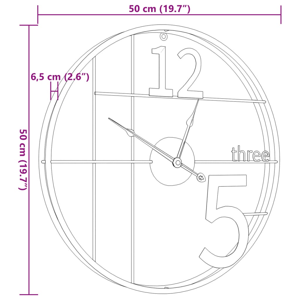 Orologio da Parete Nero Ø50 cm in Ferro | homemem39