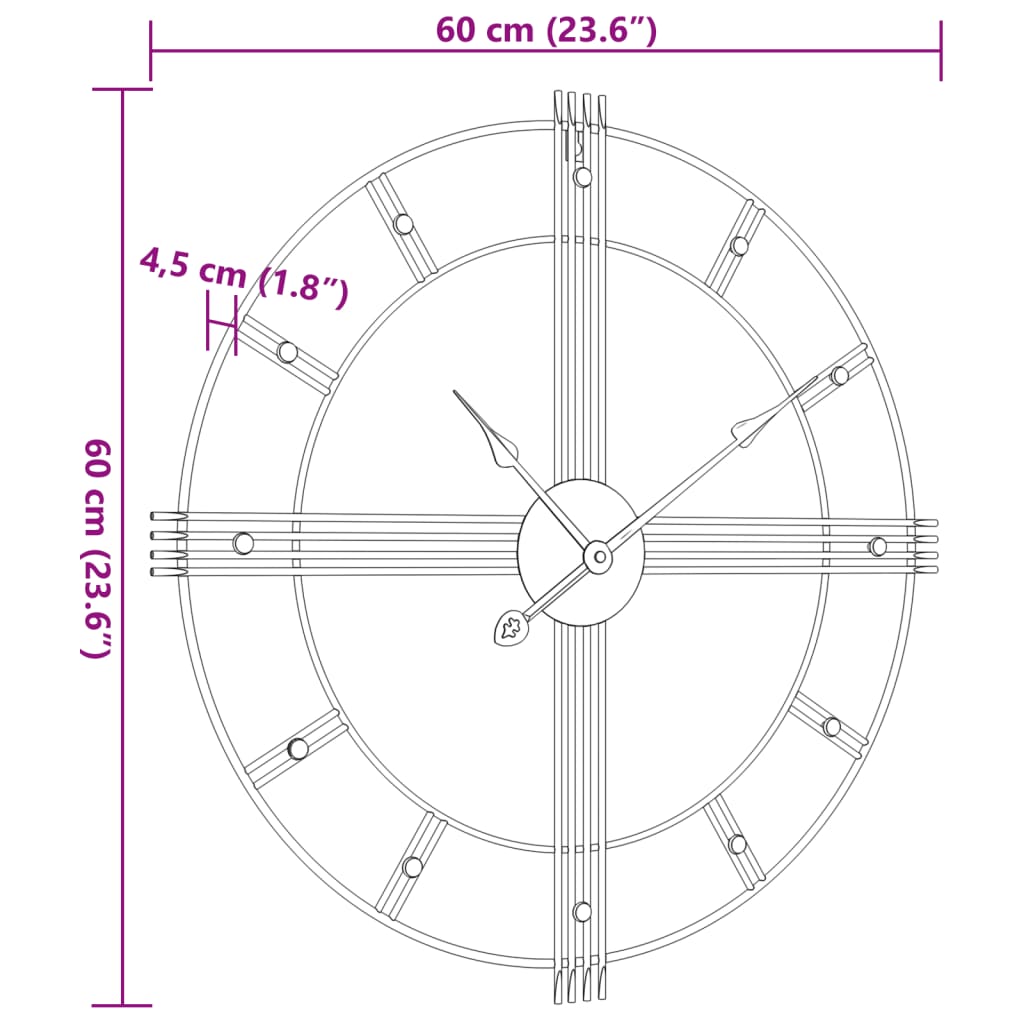 Orologio da Parete Nero Ø60 cm in Ferro - homemem39