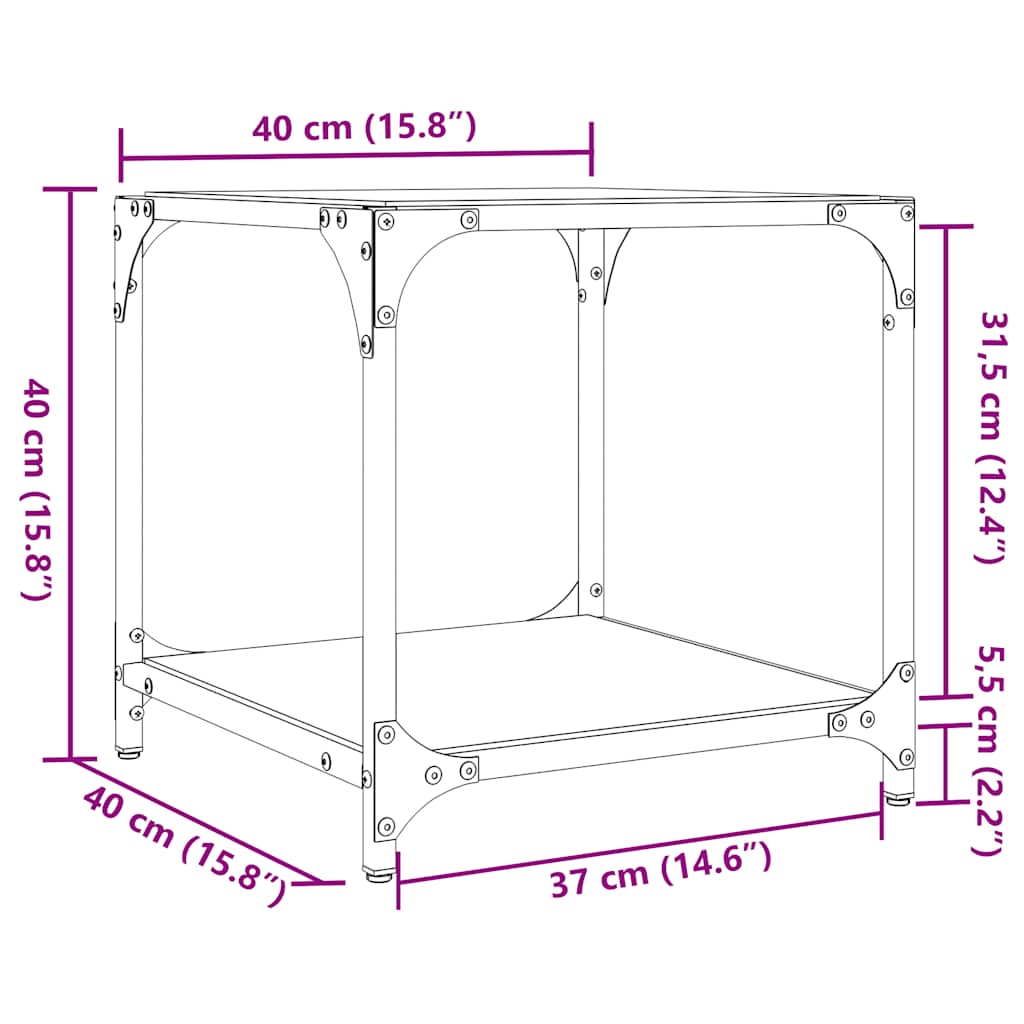 Tavolino Salotto con Piano Vetro Trasparente 40x40x40cm Acciaio