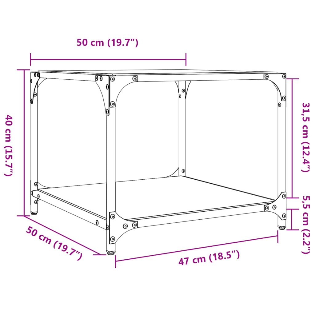 Tavolini da Salotto con Piano Vetro Nero 2pz 50x50x40cm Acciaio | homemem39