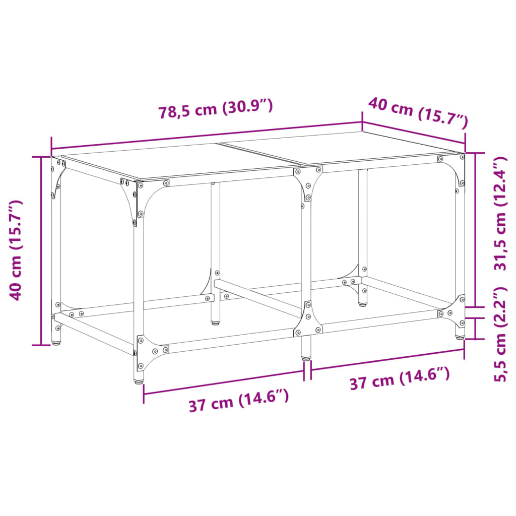 Tavolini con Piano Vetro Trasparente 2 pz 78,5x40x40 cm Acciaio | homemem39