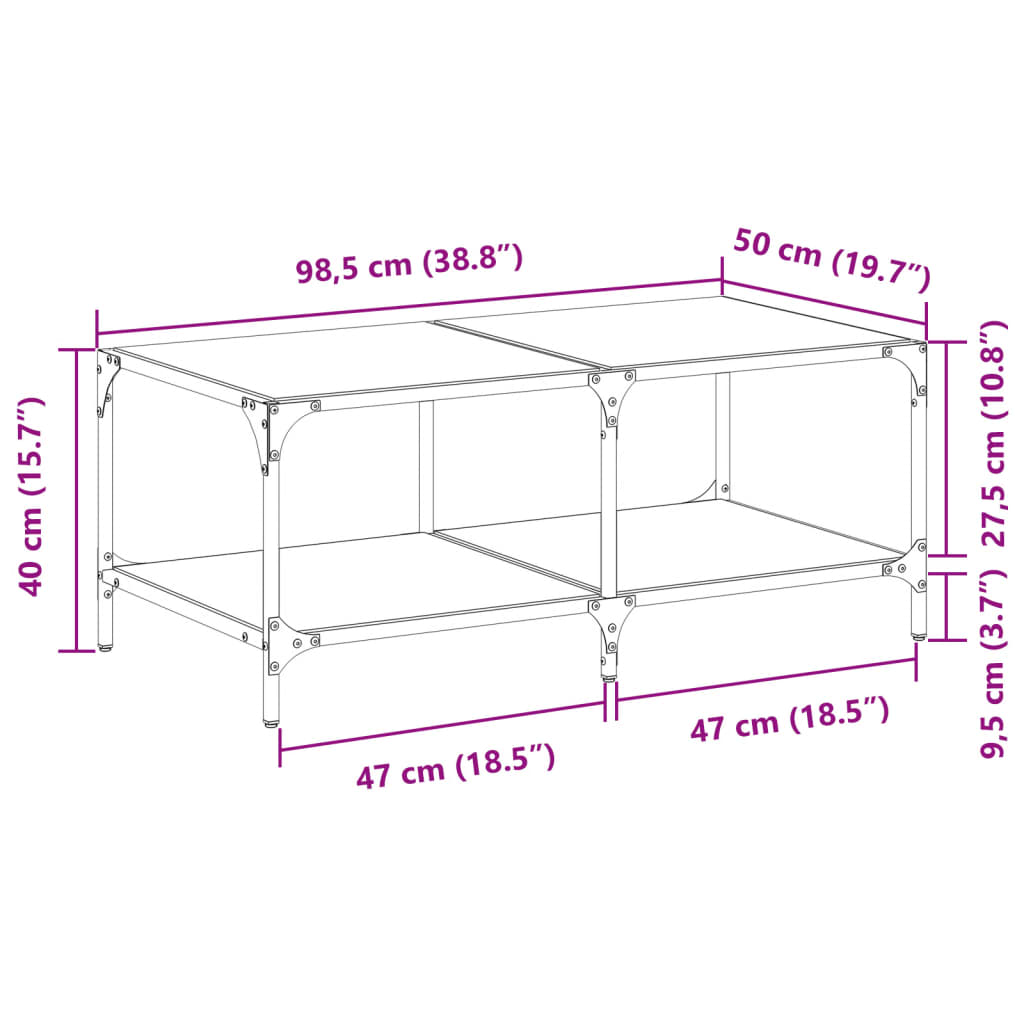 Tavolini con Piano Vetro Trasparente 2 pz 98,5x50x40 cm Acciaio | homemem39