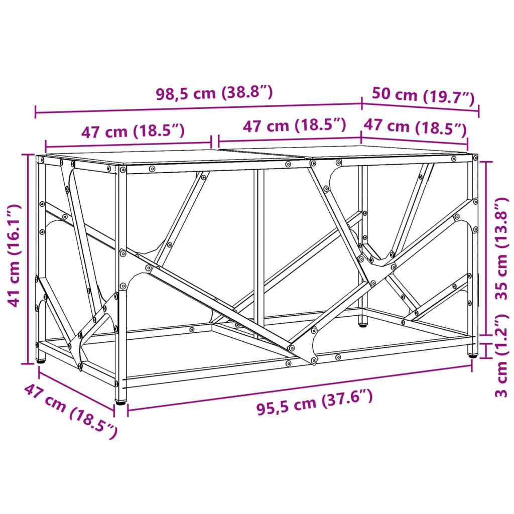 Tavolini con Piano Vetro Trasparente 2 pz 98,5x50x41cm Acciaio