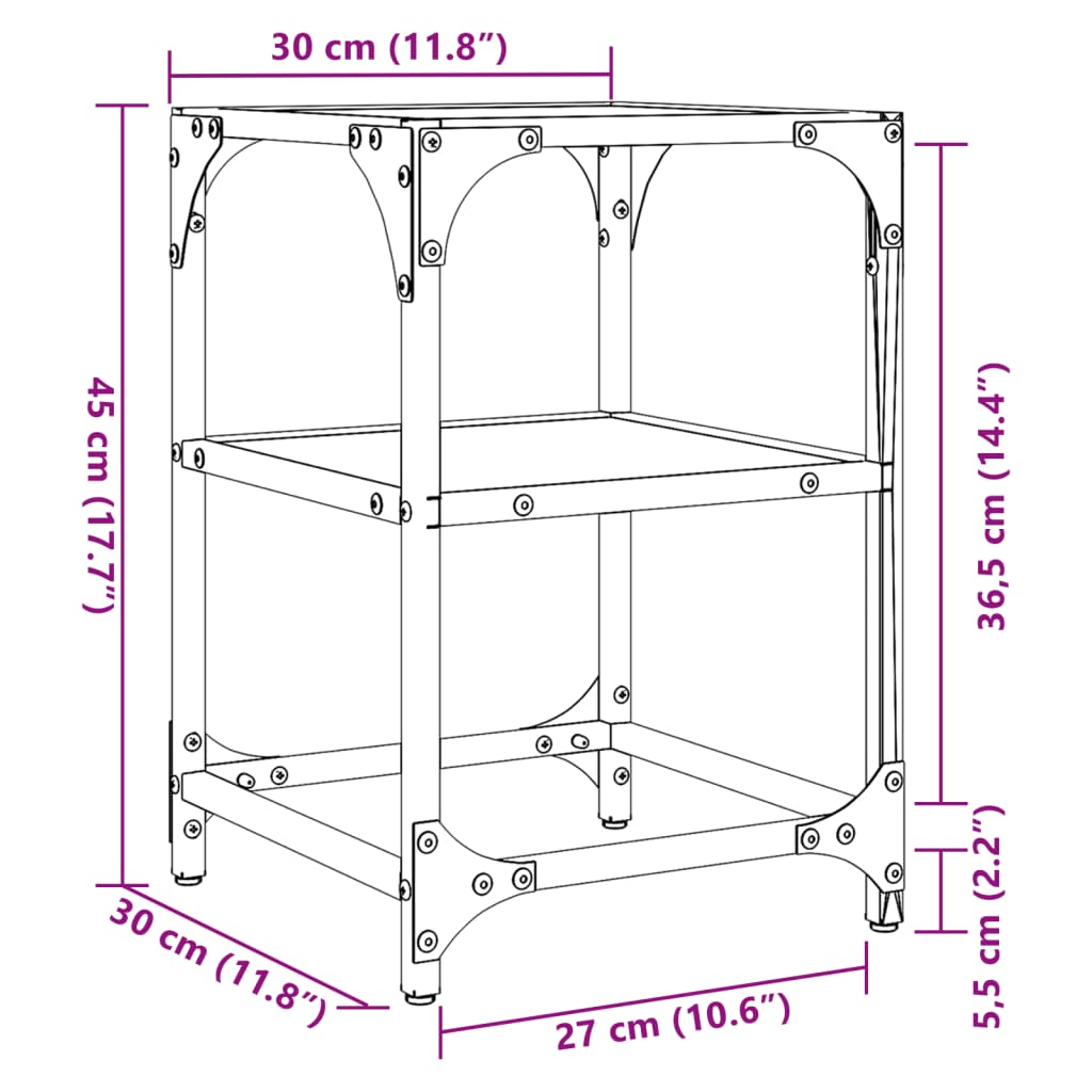 Tavolino Salotto con Piano Vetro Trasparente 30x30x45cm Acciaio | homemem39