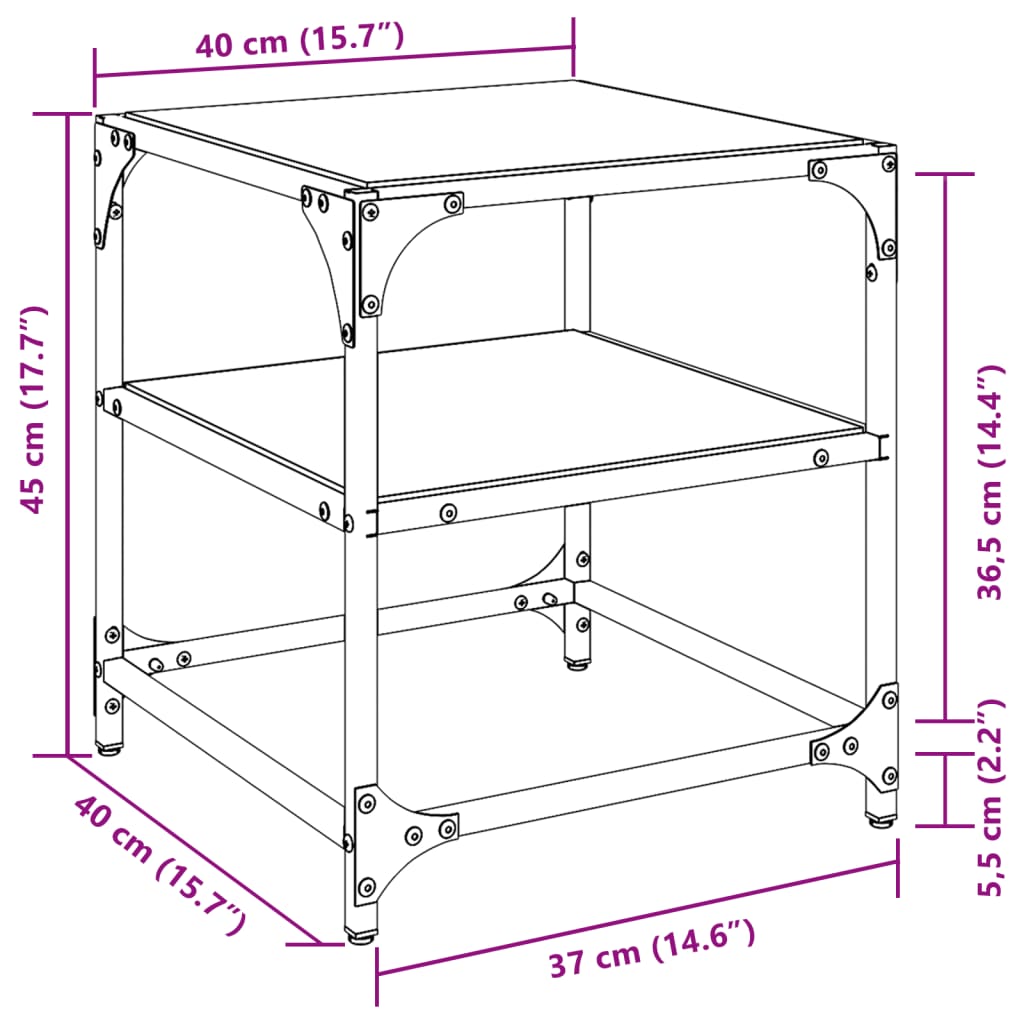 Tavolini con Piano in Vetro Trasparente 2 pz 40x40x45cm Acciaio | homemem39