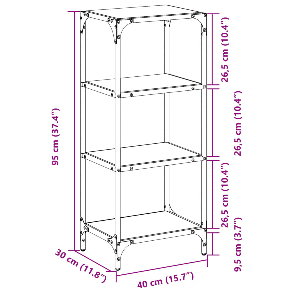 Scaffale con Piano in Vetro Trasparente 40x30x95cm in Acciaio - homemem39