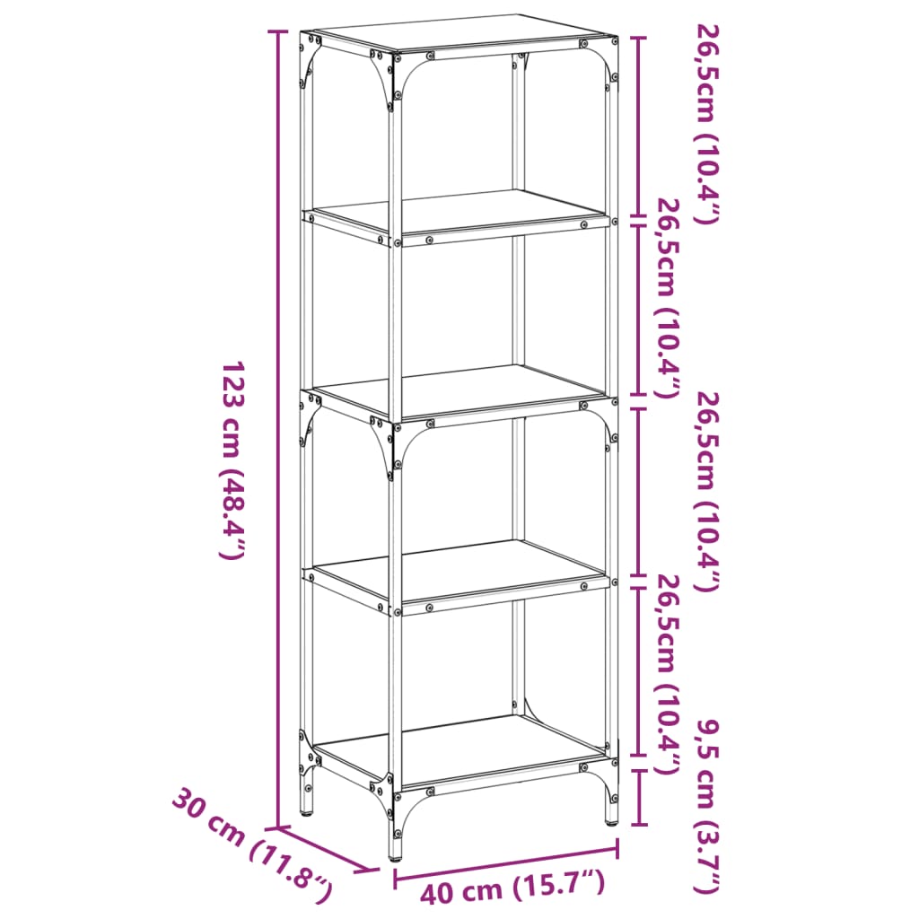 Scaffale con Piano in Vetro Trasparente 40x30x123cm in Acciaio - homemem39